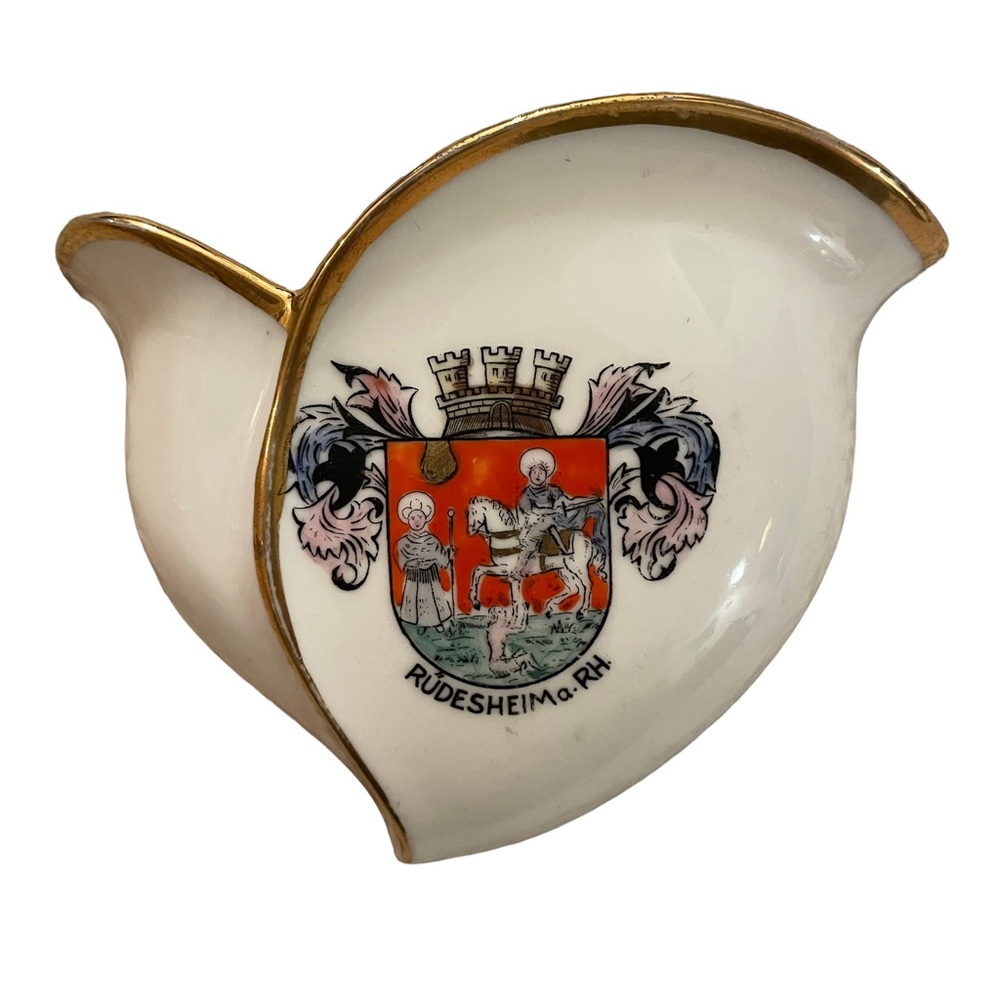 Vintage Rudesheim am Rhine Coat Of Arms Hand Painted Porcelain Wall Plaque